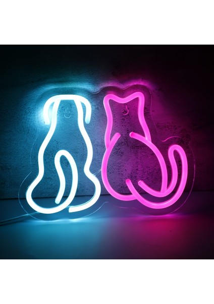 Neon LED Dekoratif Aydınlatma -Kedi Köpek, 40X45 Cm-