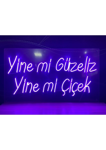 Neon LED Dekoratif Aydınlatma -Yine Mi Güzeliz Yine Mi Çiçek, 60X35CM-