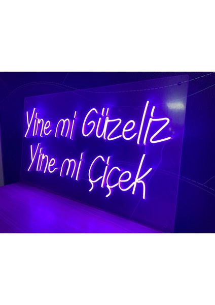Neon LED Dekoratif Aydınlatma -Yine Mi Güzeliz Yine Mi Çiçek, 60X35CM-