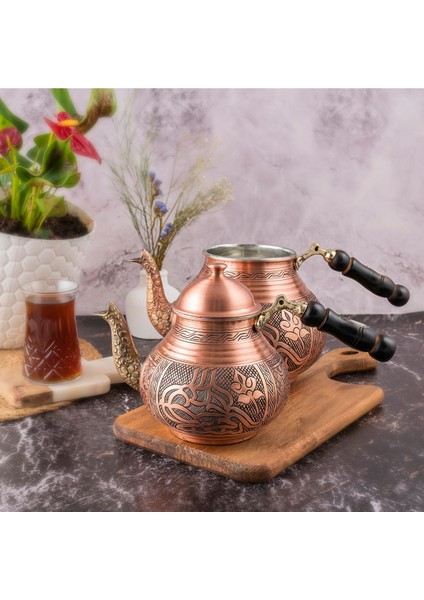 Dmt Copper Gaziantep Bakır Çaydanlık Takımı Ağır El Işlemeli Tuğra Modeli