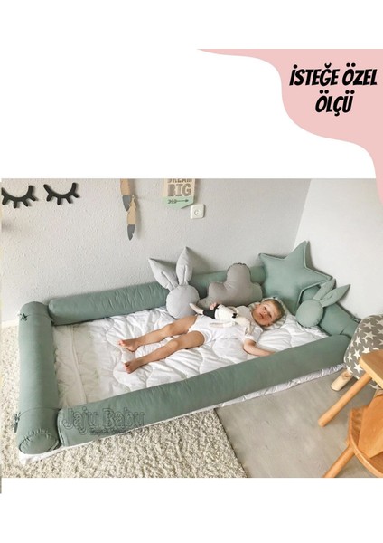 Yeşil 90X190 Montessori Yatak Bariyer Beşik Kenar Koruma Özel Ölçü Rulo Beşik Koruma
