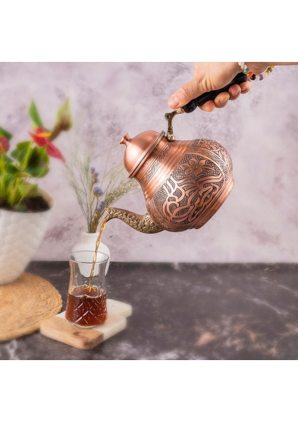 Dmt Copper Gaziantep Bakır Çaydanlık Takımı Ağır El Işlemeli Tuğra Modeli