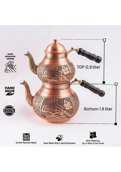 Dmt Copper Gaziantep Bakır Çaydanlık Takımı Ağır El Işlemeli Tuğra Modeli