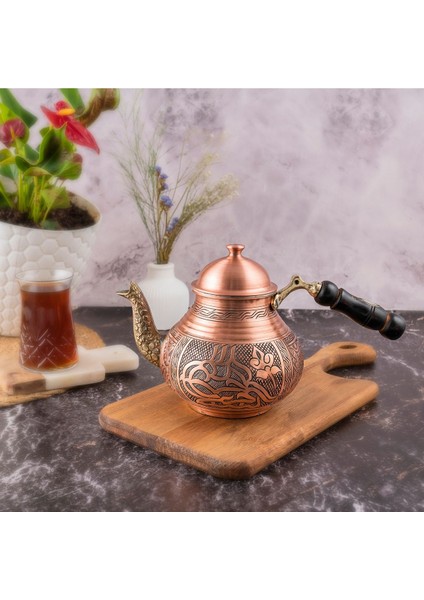 Dmt Copper Gaziantep Bakır Çaydanlık Takımı Ağır El Işlemeli Tuğra Modeli