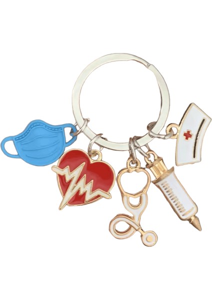 Tıbbi Alet Doktor Anahtarlık Kalp Atışı Stetoskop Şırınga Hemşire Kap Anahtarlık Hemşire Hediyeleri El Yapımı Takı Çanta Süsleri Charm (Yurt Dışından)