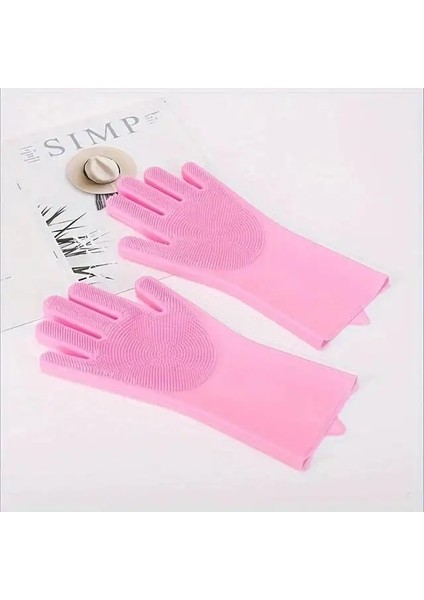 Evcil Hayvan Bakımı Temizleme Eldivenleri Köpek Kedi Banyosu Şampuan Eldiveni Ovucu Büyülü Bulk Yı Temizleyici Sünger Silikon Koku Giderme Eldiveni Pembe (Yurt Dışından)