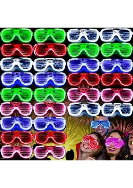 Glow Işıklı Panjur Parti Gözlüğü 12 Adet