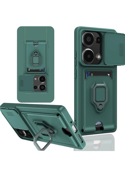 Xiaomi Redmi Note 14S Kılıf Kamera Korumalı Sürgülü Yüzüklü Standlı Kartvizit Ip Askılı Zuma Silikon