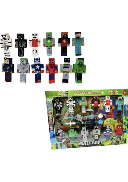 Minecraft 12'li Süper Kahraman Oyuncak Figürleri Toplam 23 Parça LEGO Yapı Oyuncak Figür Toys, Batman, Spiderman, Kaptan Amerika, Superman ve Diğerleri