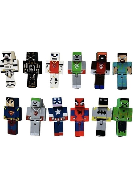 Minecraft 12'li Süper Kahraman Oyuncak Figürleri Toplam 23 Parça LEGO Yapı Oyuncak Figür Toys, Batman, Spiderman, Kaptan Amerika, Superman ve Diğerleri modelleri
