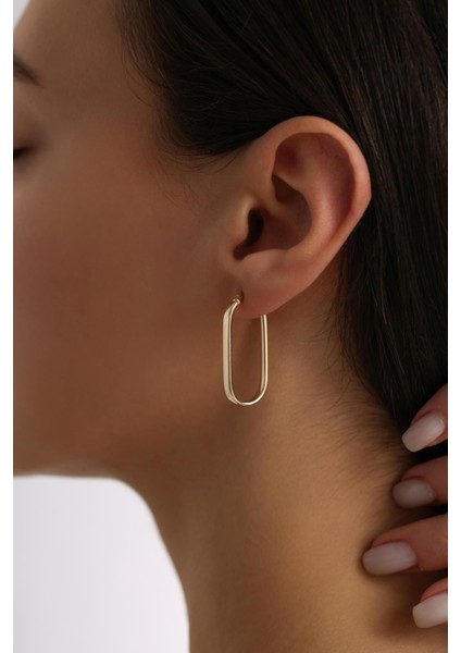 14 Ayar Oval Altın Küpe