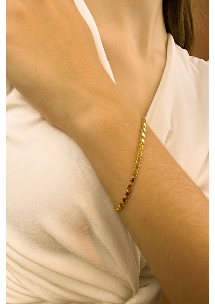 14 Ayar Altın Orta Kalın Pullu Halep Bileklik modelleri