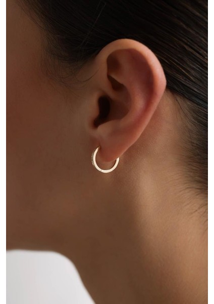 14 Ayar Altın Desenli Halka Küpe - Bahar Koleksiyonu