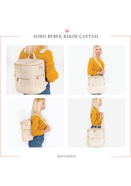 Soho Vegan Deri Anne Bebek Bakım Çantası, Bebek Sırt Çantası, Biberon Çantası ve Ped ile fiyatları