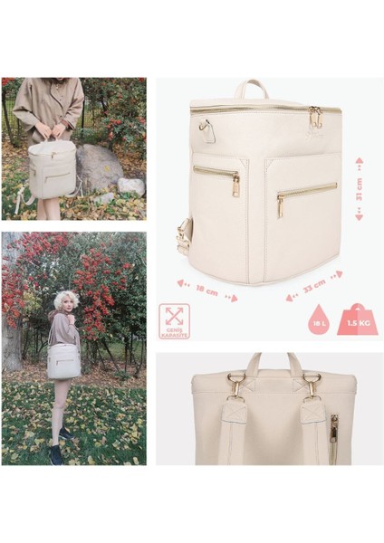 Soho Vegan Deri Anne Bebek Bakım Çantası, Bebek Sırt Çantası, Biberon Çantası ve Ped ile modelleri