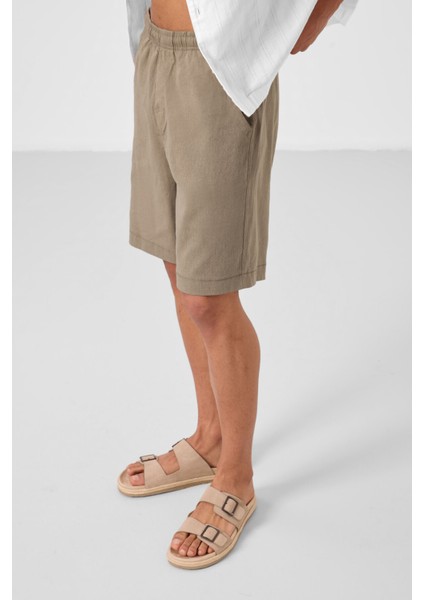 Camel Standart Fit Dokuma Hafif Esnek Chino Erkek Şort - 81293