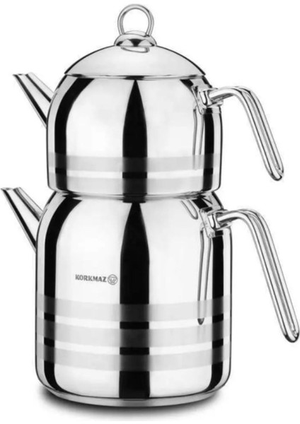 Çelik Çaydanlık ve Demlik Takımı 4 Parça, Gri, 2-2.99 L, Paslanmaz, Modern Tasarım