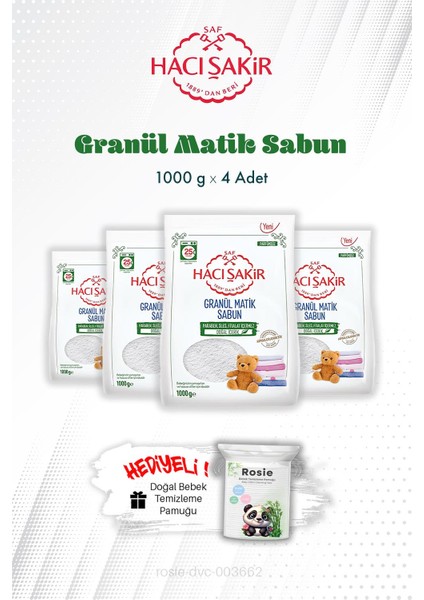 4 Adet 1000 gr Hacı Şakir Granül Matik Çamaşır Deterjanı ve Rosıe