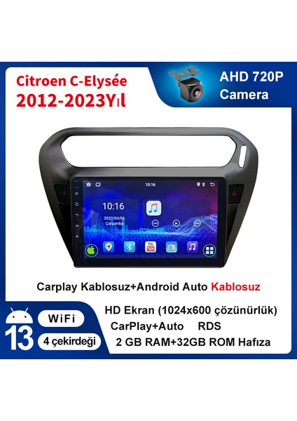 Citroen C-Elysée 2012-2023 Yıl Uyumlu 9 Inç 2 GB Ram 32 GB Hafıza Multimedya Carplay Navigasyon
