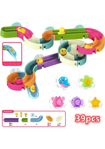 YENİH-39PCS Tarzı Çocuklar Banyo Oyuncakları Kendin Yap Kaydırma Iç Mekan Şelale Montaj Parçaları Sarı Ördek Araba Yuvası Banyo Bebek Duş Oyunları Oyuncak Seti (Yurt Dışından)