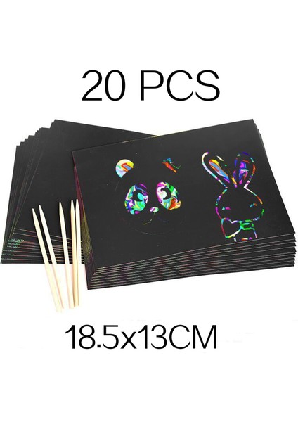 20 Adet Kağıt Stili Kendi Yapıştırıcı Magic Gökküşağı Renk Kazıma Sanat Kağıt Kart Seti ile Grafiti Şablon Çizim Tahtası Çubuk Sanat Boyama Eğitici Oyuncak Hediyeler (Yurt Dışından)