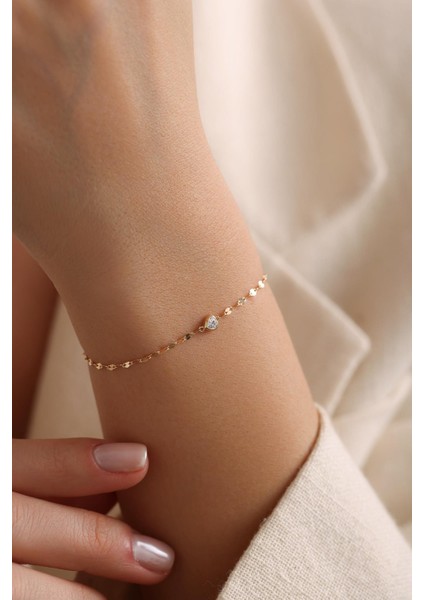 14 Ayar Beyaz Kalpli Zincir Altın Bileklik