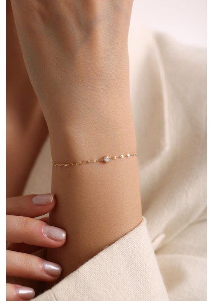 14 Ayar Beyaz Kalpli Zincir Altın Bileklik fiyatları