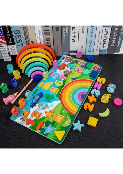 NO.646 Stili Yeni Montessori Sayı Tablosu Balık Tutma Bilişsel Yedi Bir Çift Bebek Erken Eğitici Ahşap Oyuncaklar Çocuklar Için Yedi-In-Bir Noel Hediyesi (Yurt Dışından)