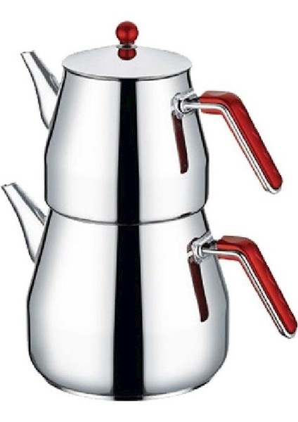 Modern şık mini çaydanlık, dayanıklı çelik ve parlak altın tasarım.