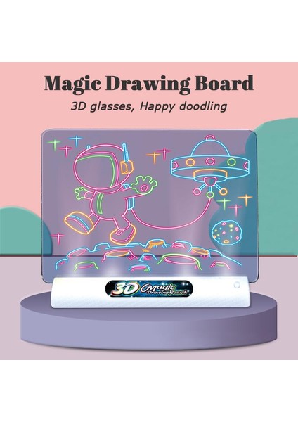 L Uzay Stili Çizim Tahtası LED Işık Efektleri Bulmaca Sihirli 3D Çizim Ped Çocuk Boyama Eğitici Oyuncak Grafiti Aydınlatma Ped Çocuk Hediye (Yurt Dışından)