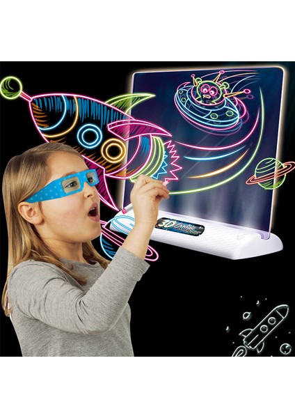 L Uzay Stili Çizim Tahtası LED Işık Efektleri Bulmaca Sihirli 3D Çizim Ped Çocuk Boyama Eğitici Oyuncak Grafiti Aydınlatma Ped Çocuk Hediye (Yurt Dışından)