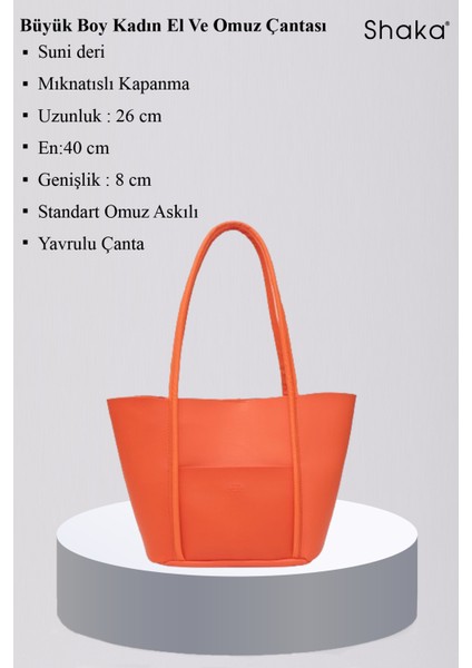 Turuncu Shk80 Önü Cepli Çıtçıtlı Makyaj Çantalı Deri Büyük Boy Kol Ve Omuz Çantası U:26 E:40 G:8 Cm