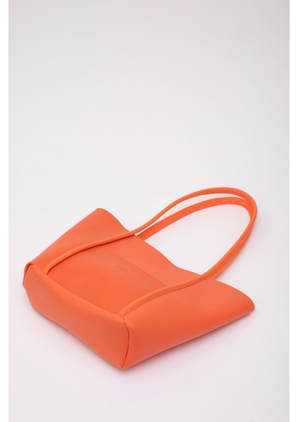 Turuncu Shk80 Önü Cepli Çıtçıtlı Makyaj Çantalı Deri Büyük Boy Kol Ve Omuz Çantası U:26 E:40 G:8 Cm