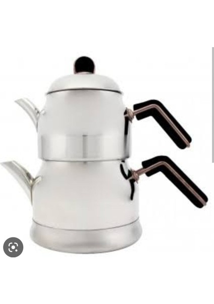 Orta Boy Siyah Paslanmaz Çelik Tombik Çaydanlık, Kulplu, Dayanıklı ve Kaliteli Tasarım