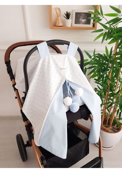 Ponponlu Çift Taraflı Fermuarlı Bebek Puset Örtüsü ve Çift Taraflı Bebek Puset Minderi