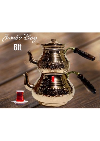 Bakır Çaydanlık Takımı 4,5L, 15-20 kişilik, şık ve dayanıklı set