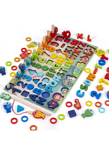 648 Orman Stili Yeni Montessori Sayı Tablosu Balık Tutma Bilişsel Yedi Bir Çift Bebek Erken Eğitici Ahşap Oyuncaklar Çocuklar Için Yedi-In-Bir Noel Hediyesi (Yurt Dışından)