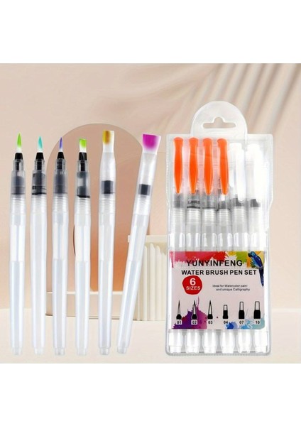 Fırça Uçlu, Brush Pen Set, Suluboya Fırçaları/mürekkep Hazneli Fırça Kalem Seti-Paketli 6'lı Set