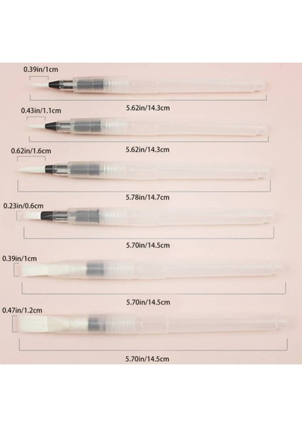 Fırça Uçlu, Brush Pen Set, Suluboya Fırçaları/mürekkep Hazneli Fırça Kalem Seti-Paketli 6'lı Set