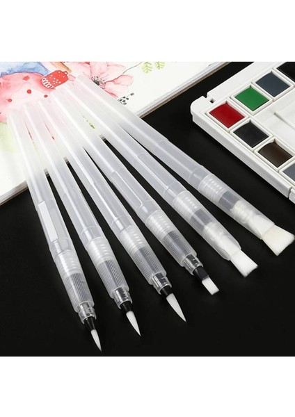 Fırça Uçlu, Brush Pen Set, Suluboya Fırçaları/mürekkep Hazneli Fırça Kalem Seti-Paketli 6'lı Set