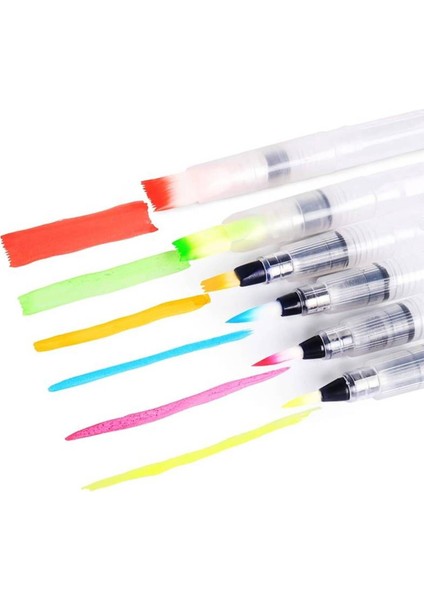 Fırça Uçlu, Brush Pen Set, Suluboya Fırçaları/mürekkep Hazneli Fırça Kalem Seti-Paketli 6'lı Set