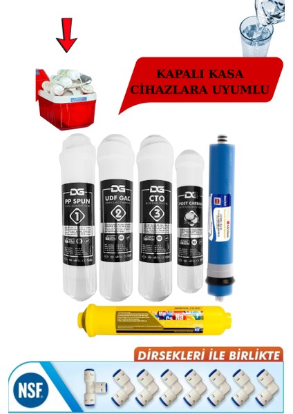 Kapalı Kasa 12 Inç Su Arıtma Cihazı Filtresi 6 Aşamalı 80 Gpd Lg Membranlı Inline Seti