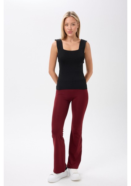 Kadın Kare Yaka Kalın Askılı Basic Fit Bluz Crop Top
