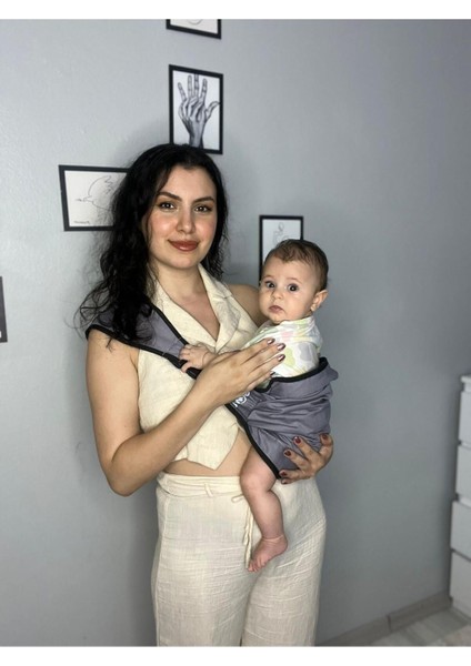 Lüx Ekstra Güvenli Kilit Sistemli Sling Bebek Taşıyıcı Puset Ana Kucağı Kanguru Gri