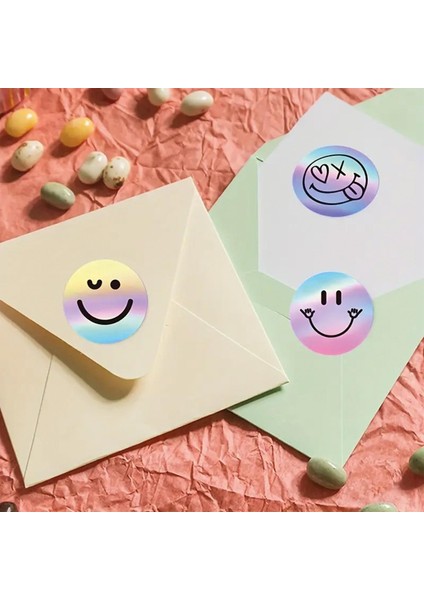 Hologramlı Renkli Gülücük Sticker 500 Adet