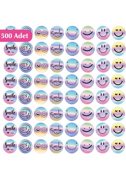 Hologramlı Renkli Gülücük Sticker 500 Adet