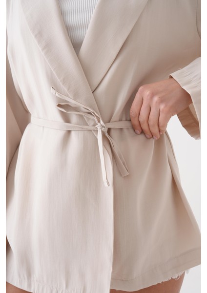 Kadın Taş Bağcık Detaylı Astarsız Modal Ceket 29081 modelleri