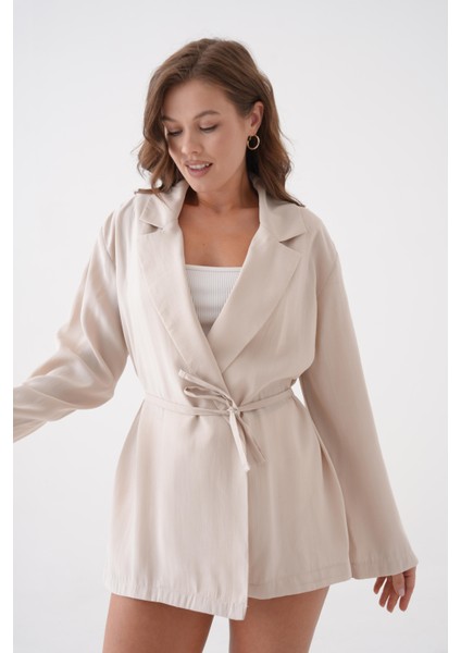 Kadın Taş Bağcık Detaylı Astarsız Modal Ceket 29081 indirimleri