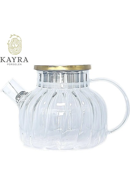 Çelik Kapaklı Borosilikat Dilimli Model Süzgeçli Cam Demlik Bitki Çayları 1000 ml ROYALEKS - CM - 2001
