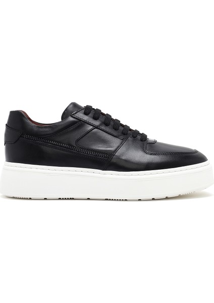 Erkek Siyah Bağcıklı Kalın Tabanlı Deri Sneaker 25SFD724218